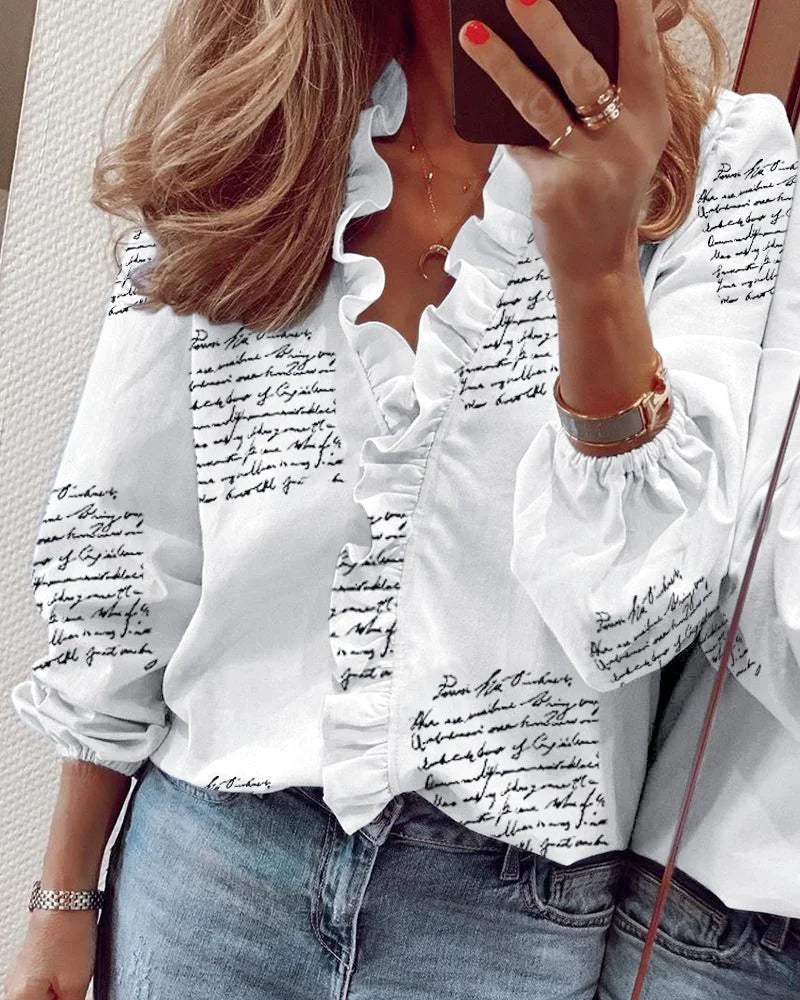 Celeste | Women’s Ruffle Blouse featuring Puff Sleeves