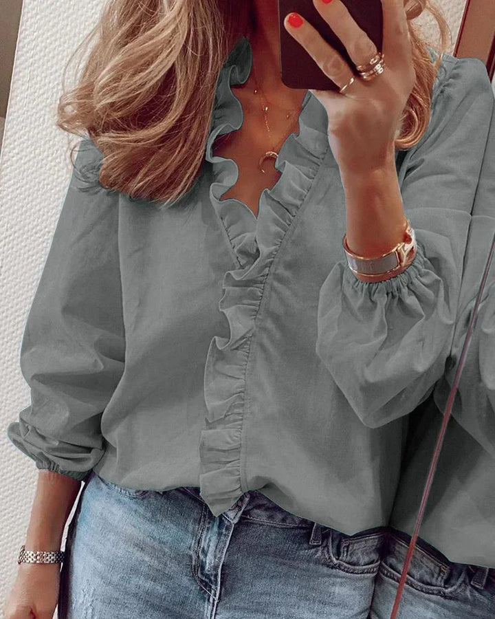 Celeste | Women’s Ruffle Blouse featuring Puff Sleeves