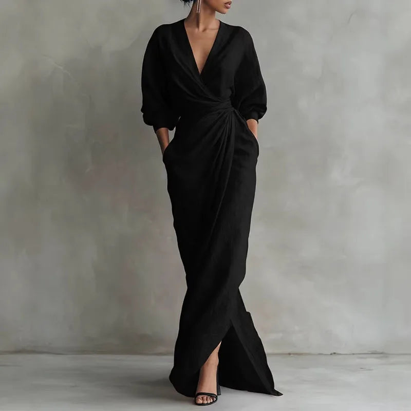 Cassandra | Women’s Wrap Maxi Dress featuring Side-Gathered Edge