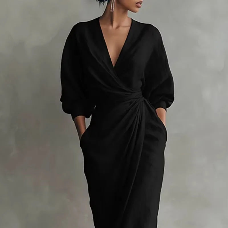 Cassandra | Women’s Wrap Maxi Dress featuring Side-Gathered Edge