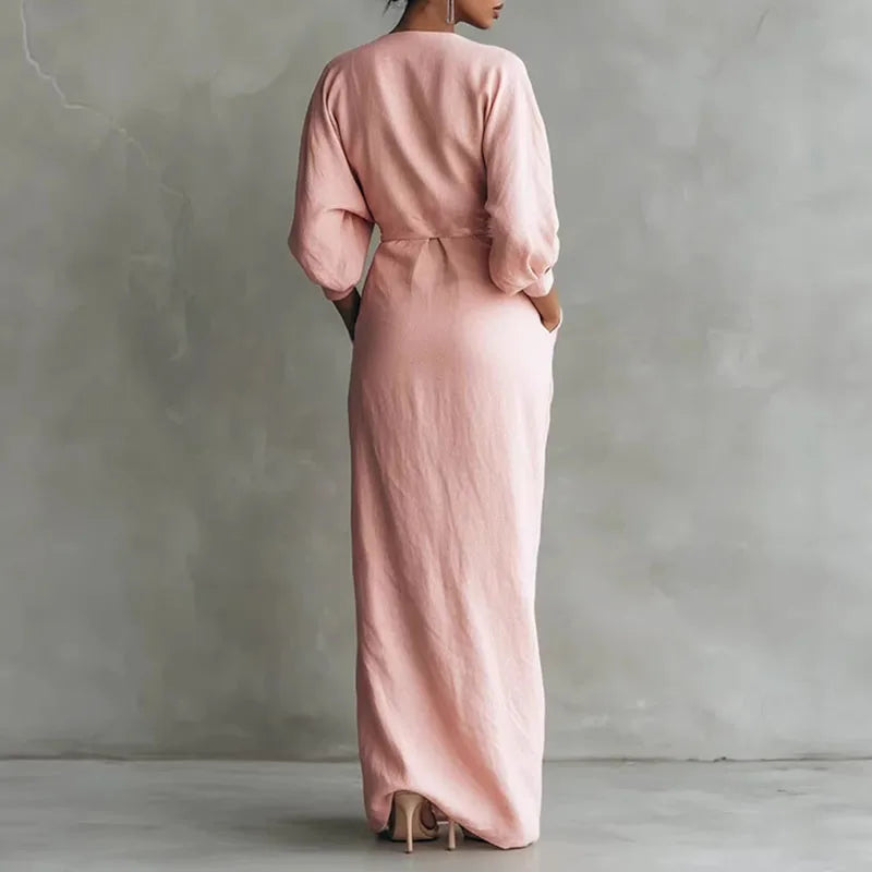 Cassandra | Women’s Wrap Maxi Dress featuring Side-Gathered Edge