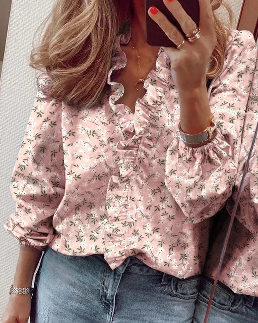 Celeste | Women’s Ruffle Blouse featuring Puff Sleeves