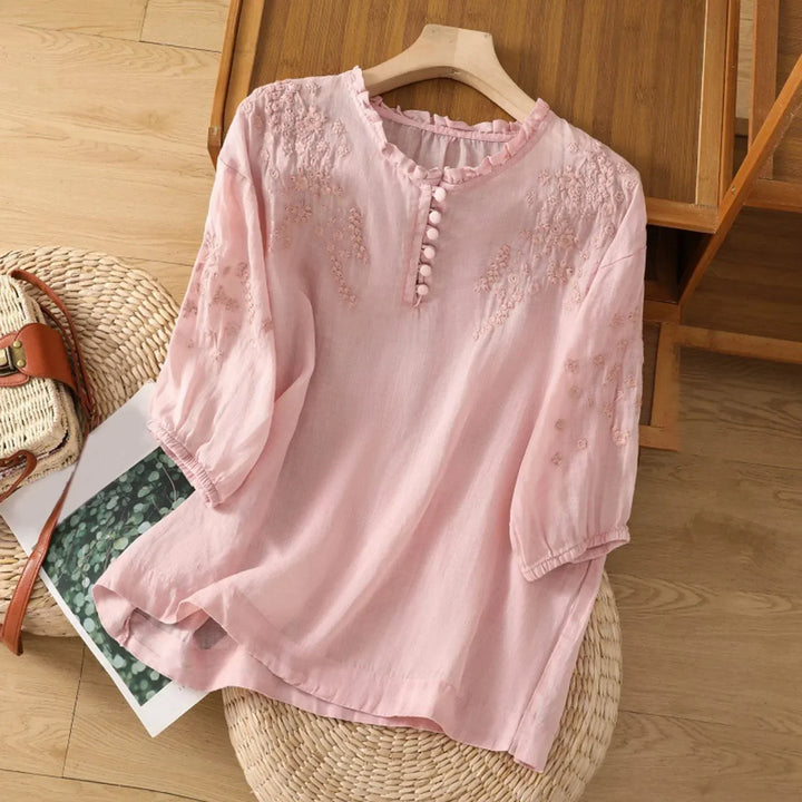 Camille | Women’s Embroidered Blouse featuring Button Detail