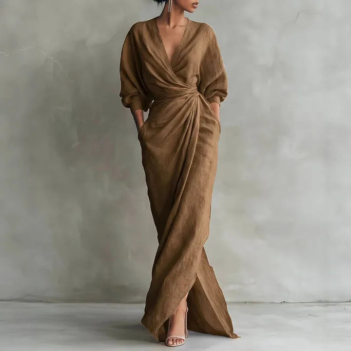 Cassandra | Women’s Wrap Maxi Dress featuring Side-Gathered Edge