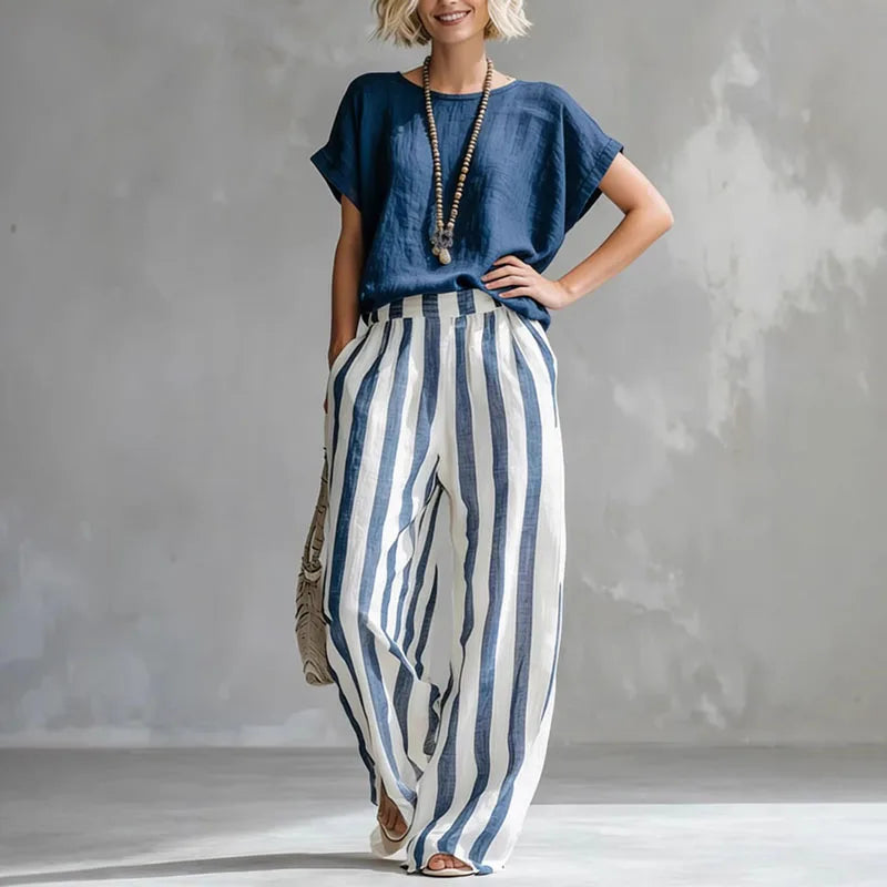 Mireluna | Women’s Striped Trouser Set for Summer Outfits