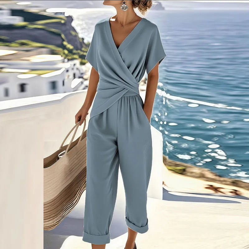 Selene | Women’s Cropped Jumpsuit featuring a Wrap Front