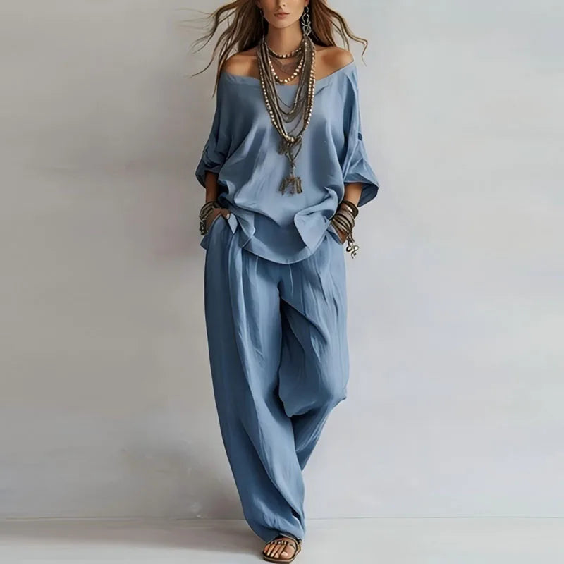 Eliara | Women’s Off-Shoulder Co-Ord Set in an Easy Wide-Leg Shape
