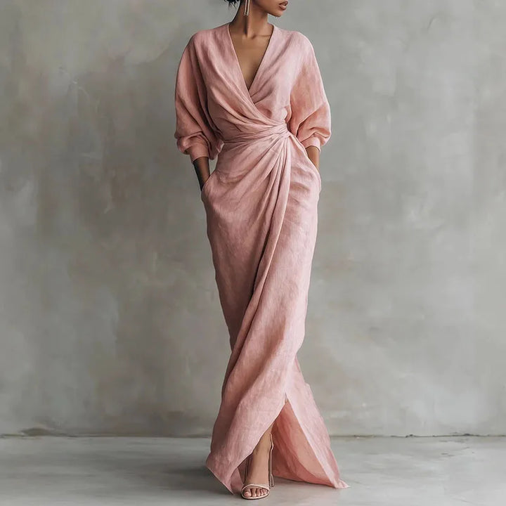 Cassandra | Women’s Wrap Maxi Dress featuring Side-Gathered Edge