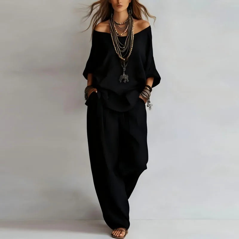 Eliara | Women’s Off-Shoulder Co-Ord Set in an Easy Wide-Leg Shape