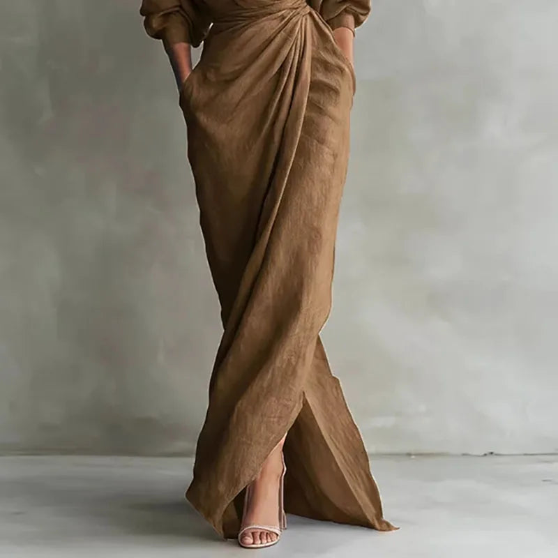 Cassandra | Women’s Wrap Maxi Dress featuring Side-Gathered Edge