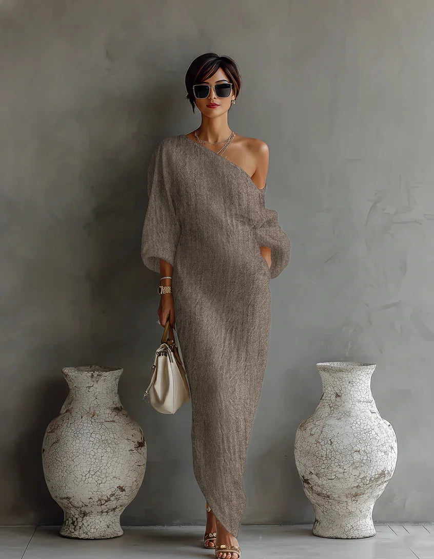 Aurevya | Women’s One-Shoulder Maxi Dress for Elegant Holidays
