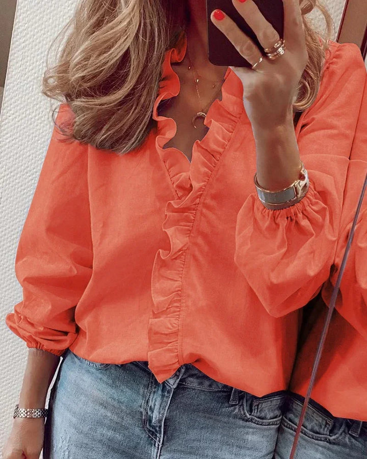 Celeste | Women’s Ruffle Blouse featuring Puff Sleeves