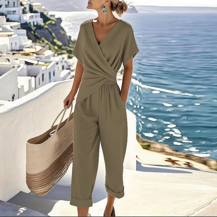 Selene | Women’s Cropped Jumpsuit featuring a Wrap Front