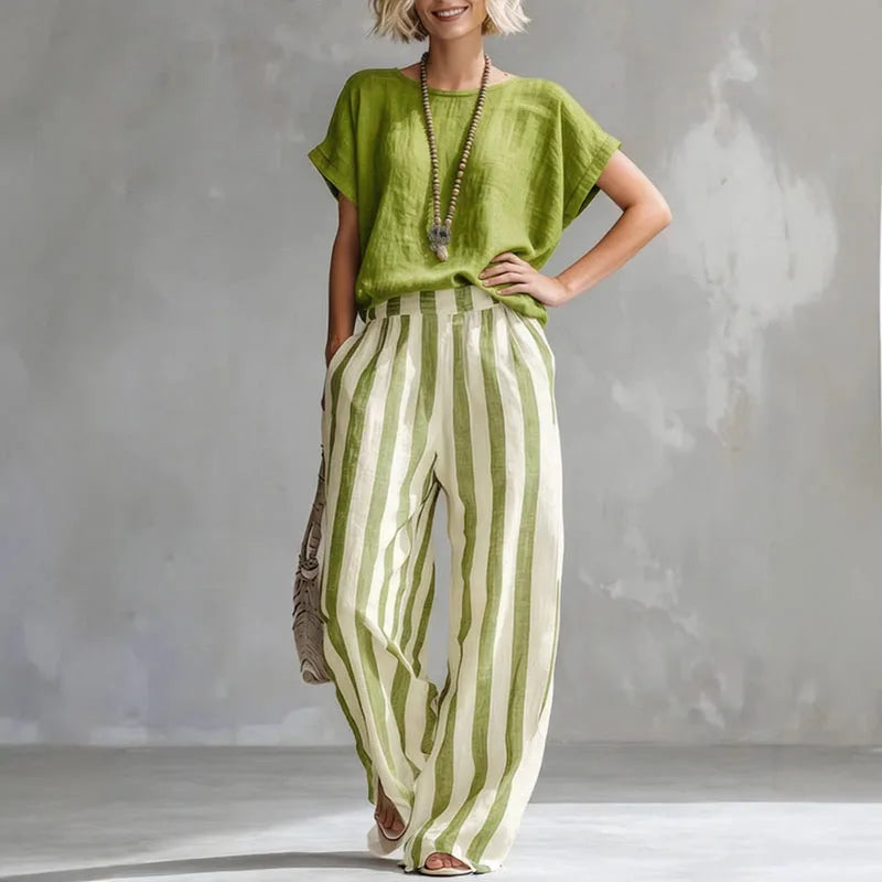 Mireluna | Women’s Striped Trouser Set for Summer Outfits