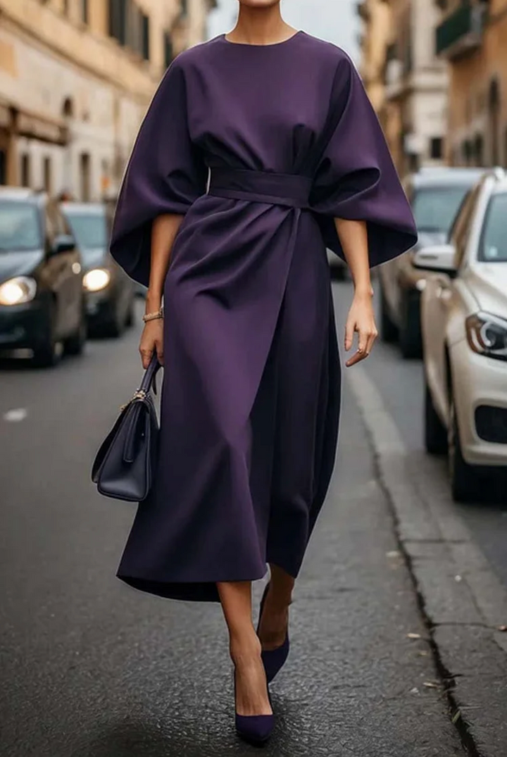 Serena | Women’s Midi Dress in a Belted Cape Sleeve Profile
