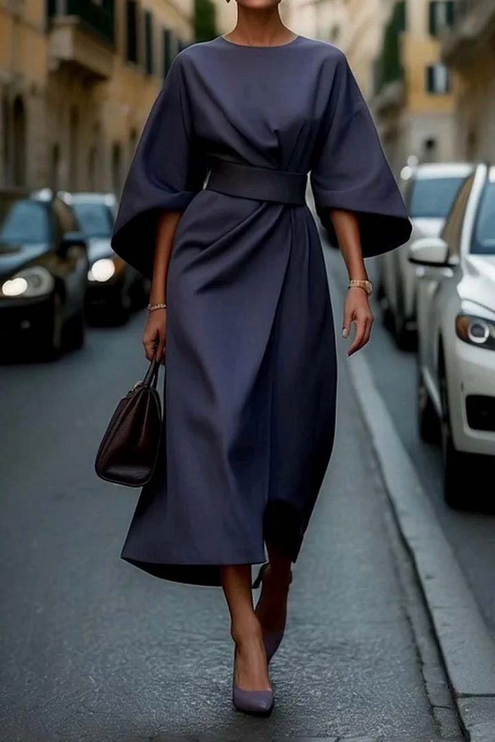Serena | Women’s Midi Dress in a Belted Cape Sleeve Profile