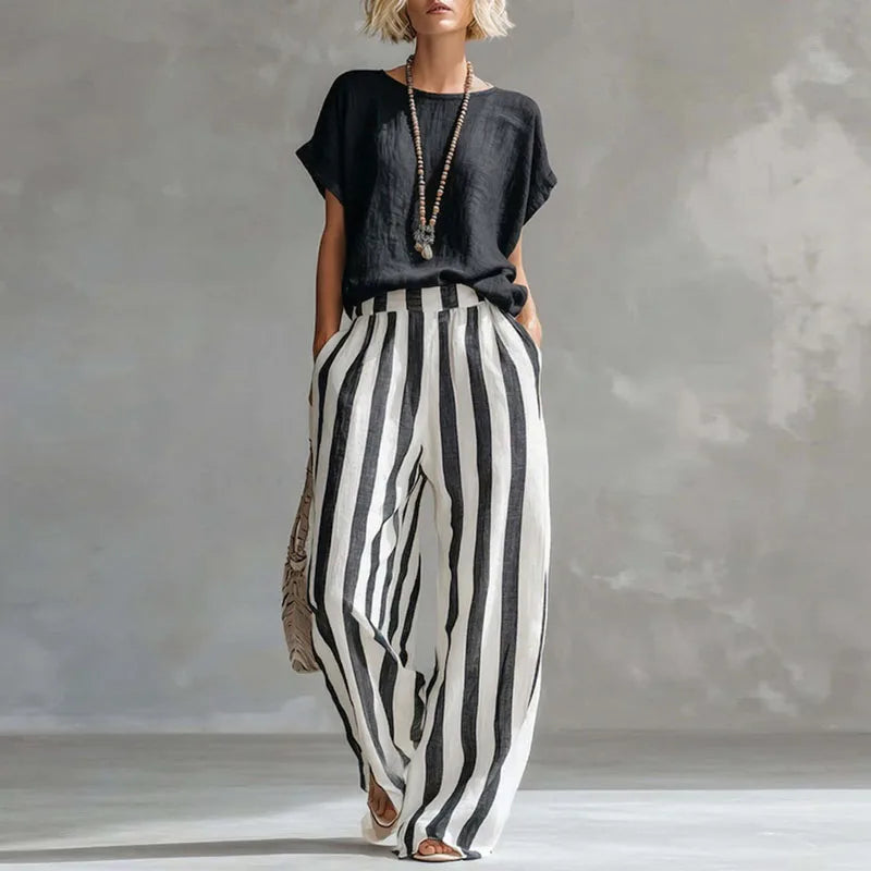Mireluna | Women’s Striped Trouser Set for Summer Outfits