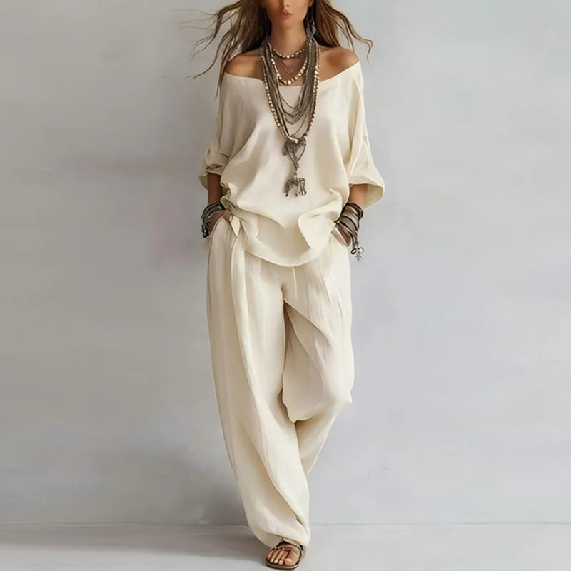 Eliara | Women’s Off-Shoulder Co-Ord Set in an Easy Wide-Leg Shape