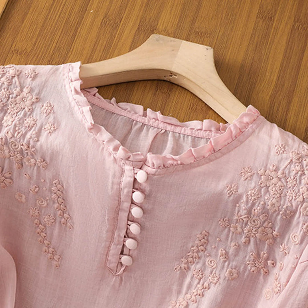 Camille | Women’s Embroidered Blouse featuring Button Detail