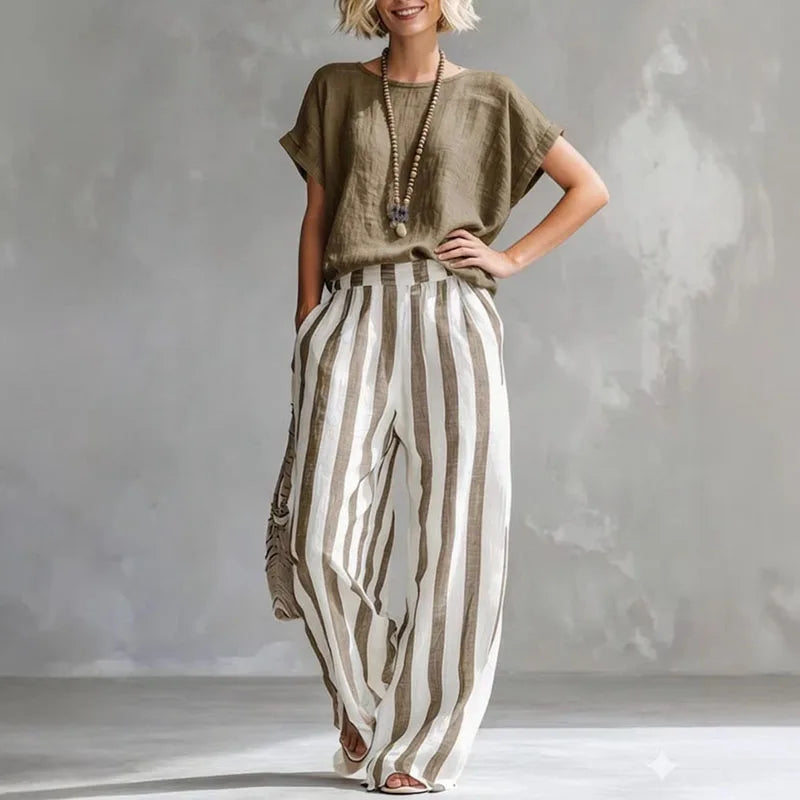 Mireluna | Women’s Striped Trouser Set for Summer Outfits