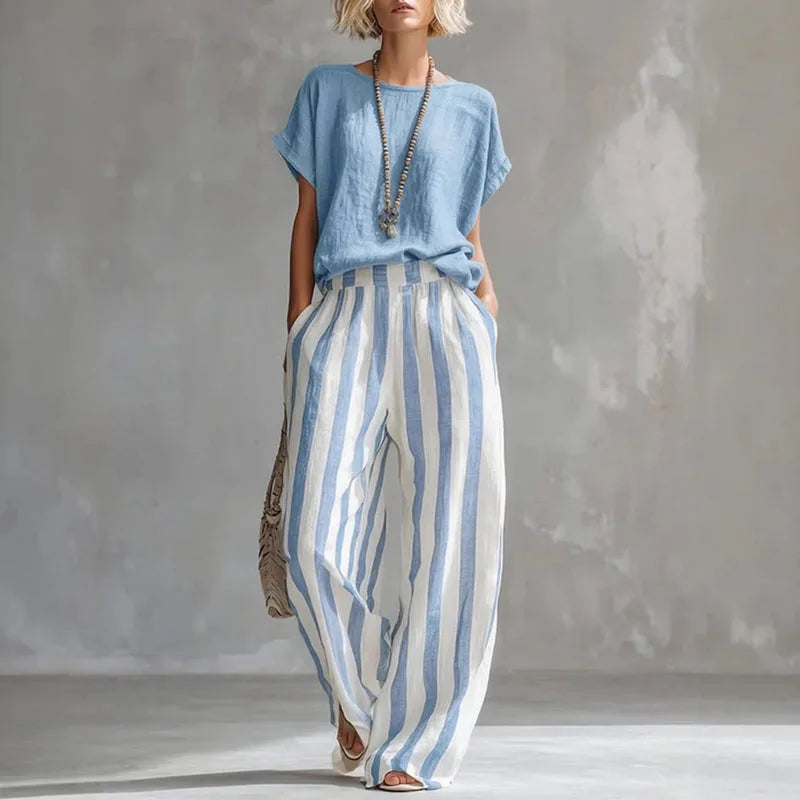 Mireluna | Women’s Striped Trouser Set for Summer Outfits