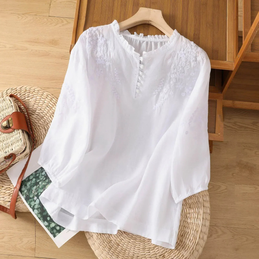 Camille | Women’s Embroidered Blouse featuring Button Detail
