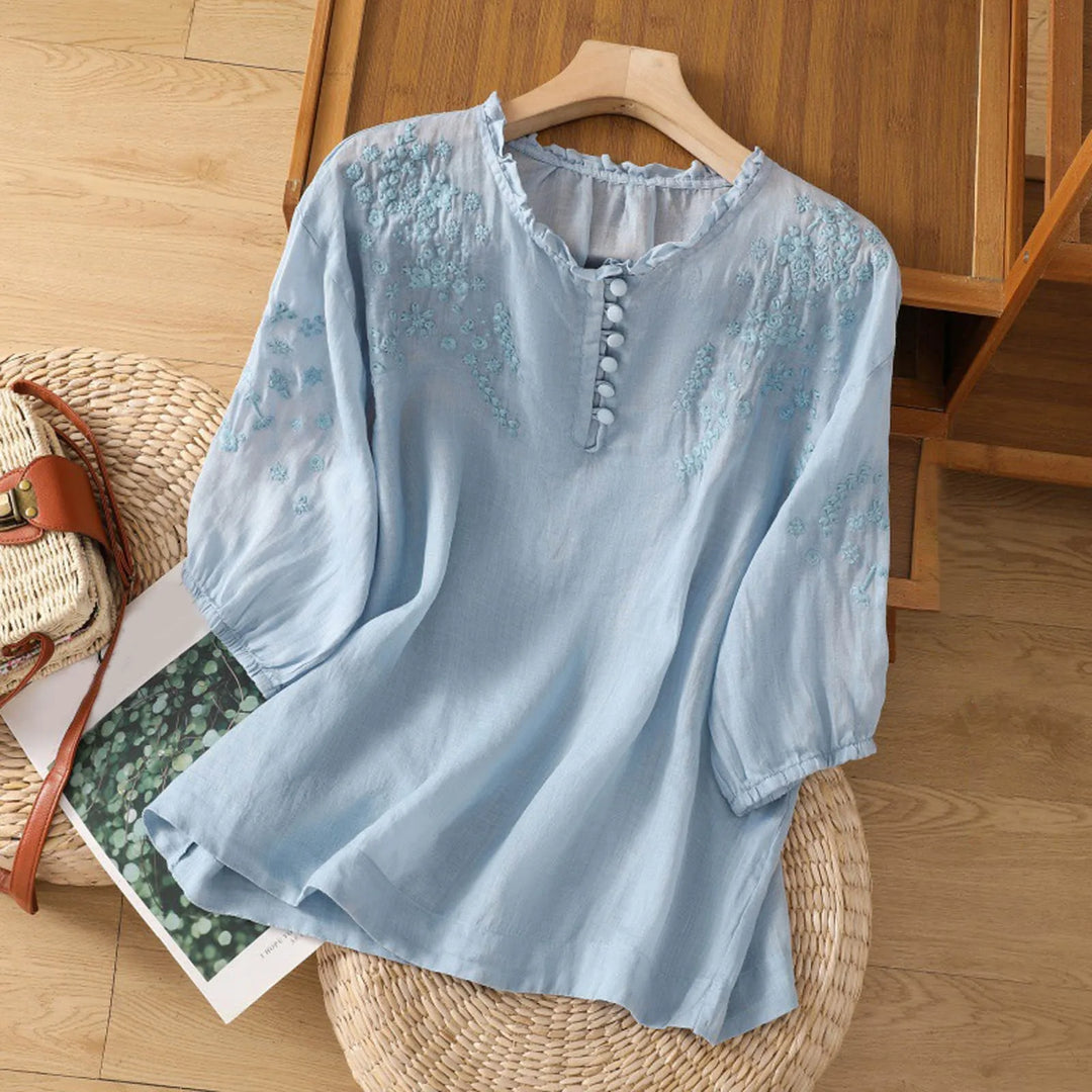 Camille | Women’s Embroidered Blouse featuring Button Detail