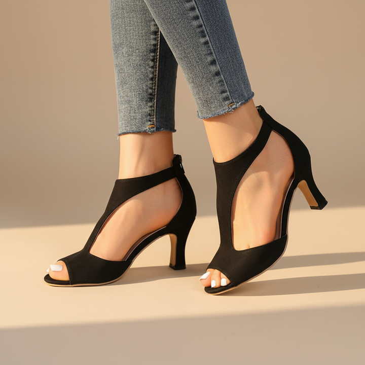 Seralina | Women’s Open-Toe Heels with Side Cut-Out Highlight