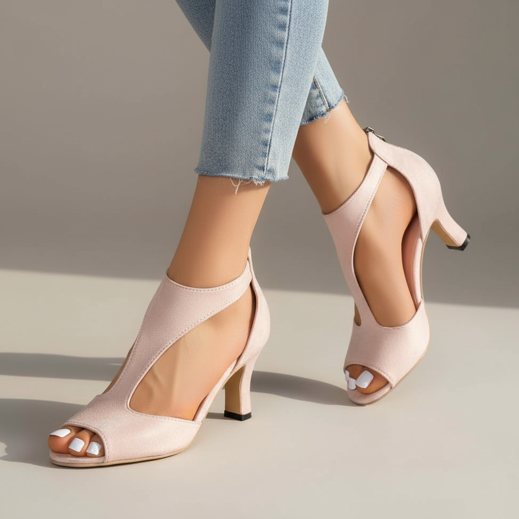 Seralina | Women’s Open-Toe Heels with Side Cut-Out Highlight