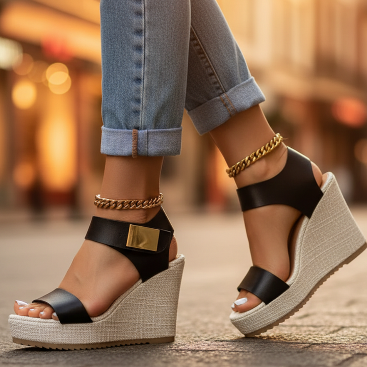 Velmira | Women’s Wedge Sandals featuring Gold-Tone