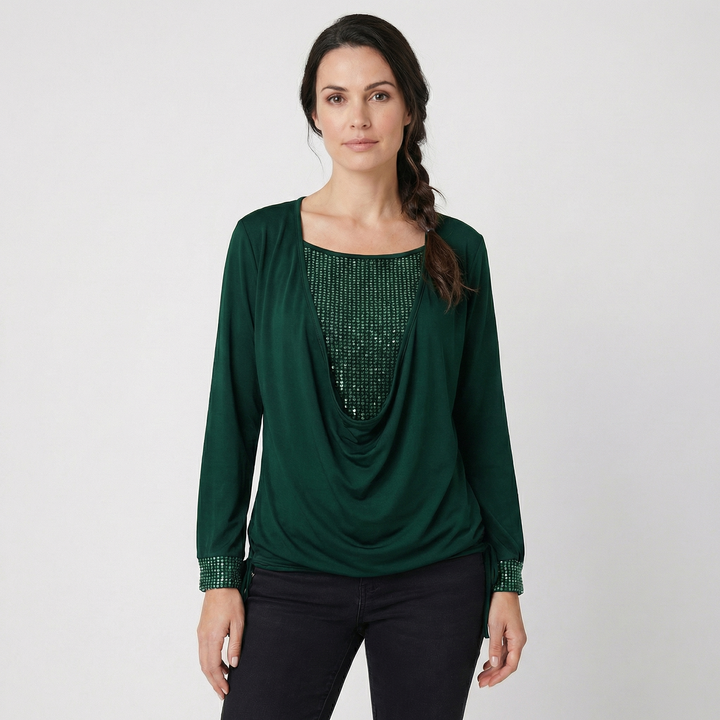 Zirelle | Women’s Draped Neck Top featuring Embellished Panels