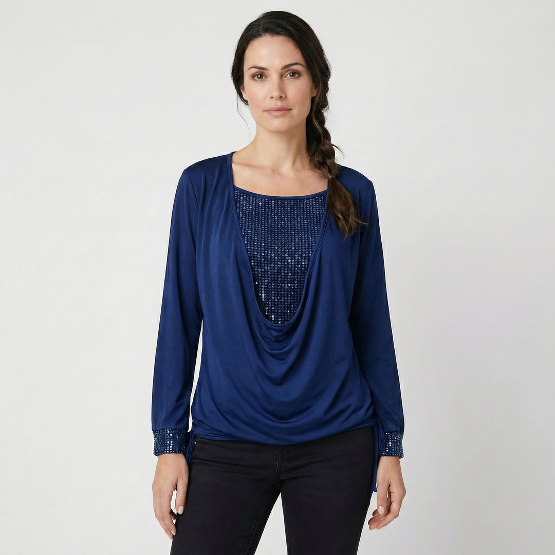 Zirelle | Women’s Draped Neck Top featuring Embellished Panels