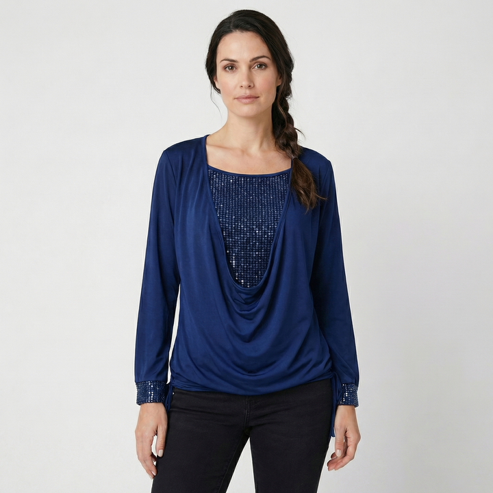 Zirelle | Women’s Draped Neck Top featuring Embellished Panels