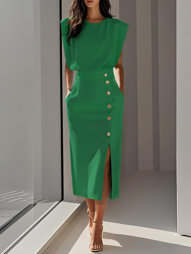 Alessia | Women’s Midi Dress featuring Side Button Accent