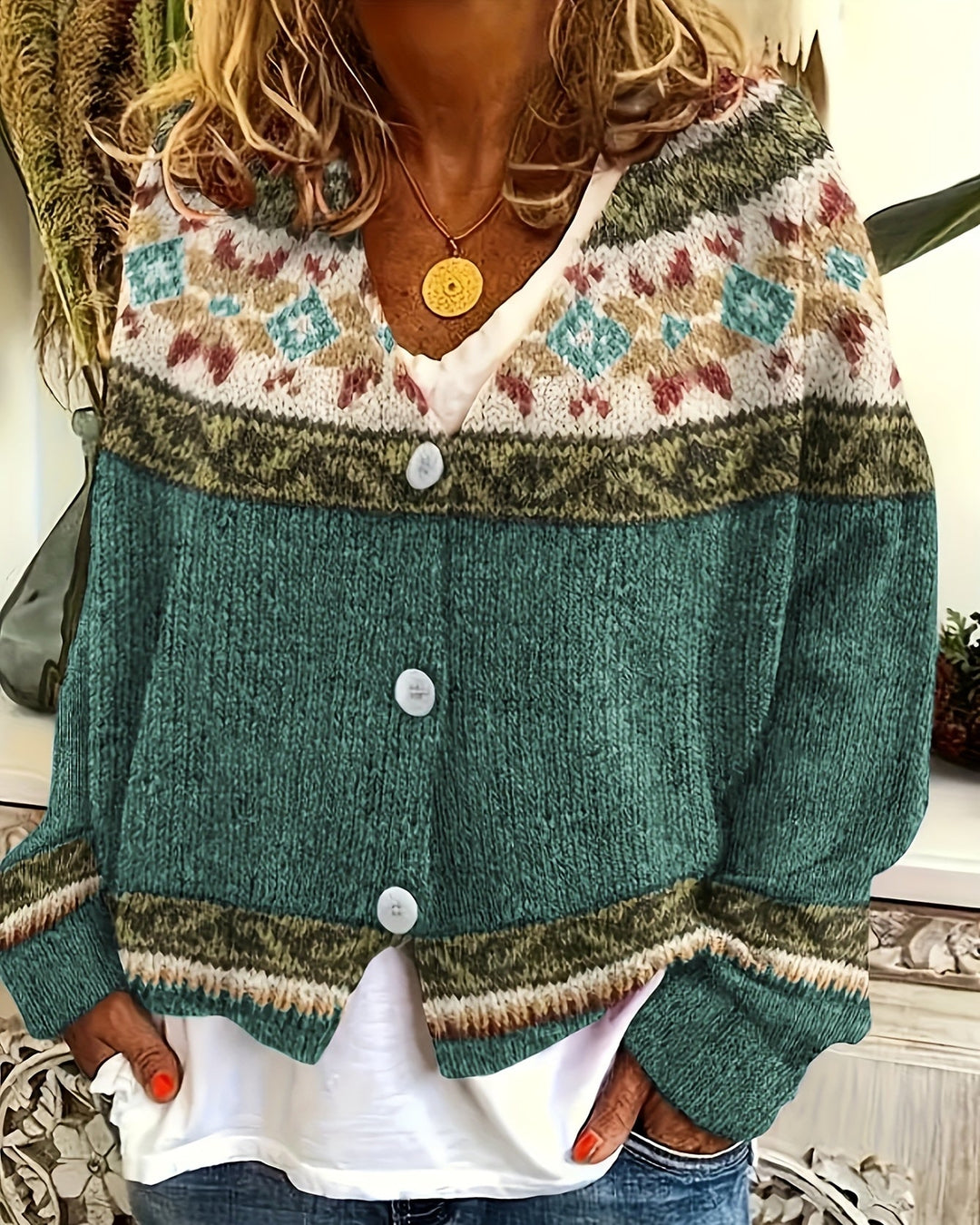 Marlène – Retro Pattern Knit Cardigan