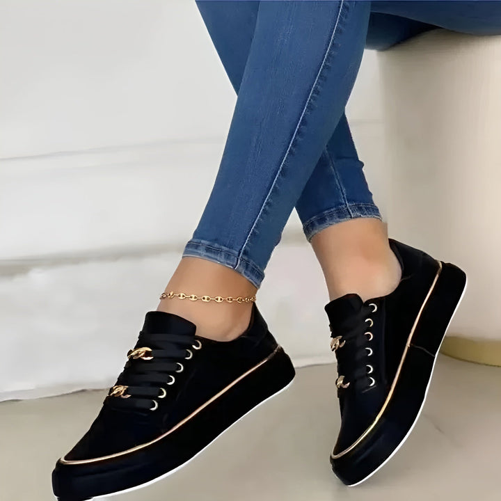 Jordyn | Women’s Lace-Up Trainers with Gold Trim