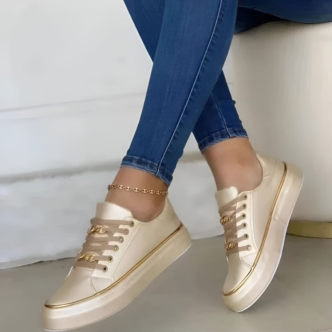 Jordyn | Women’s Lace-Up Trainers with Gold Trim