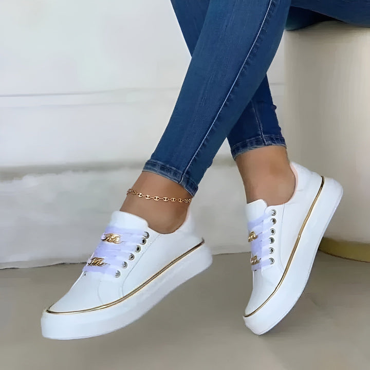 Jordyn | Women’s Lace-Up Trainers with Gold Trim