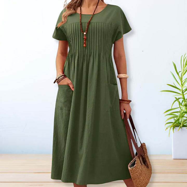 Lorena | Women’s Midi Dress featuring Pintuck Front Detail