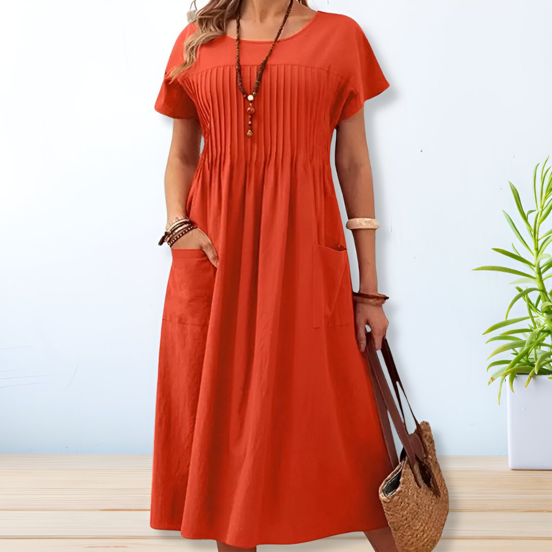 Lorena | Women’s Midi Dress featuring Pintuck Front Detail
