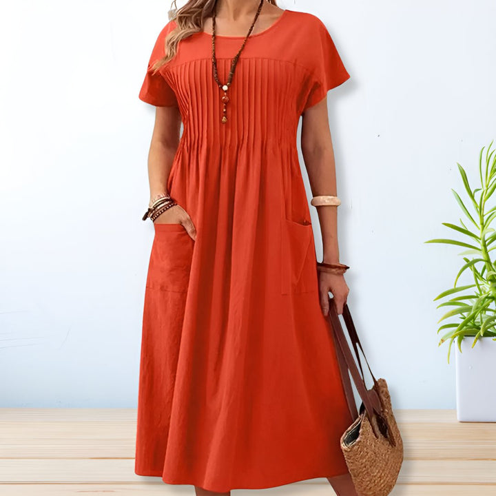Lorena | Women’s Midi Dress featuring Pintuck Front Detail