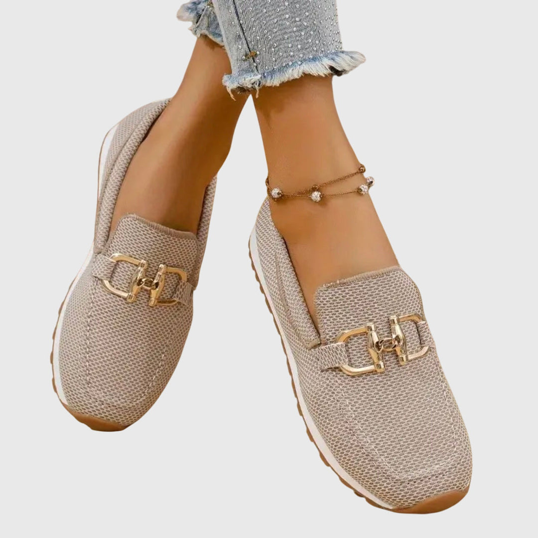 Evelyn | Women’s Slip-On Loafers with Metal Bar Finish