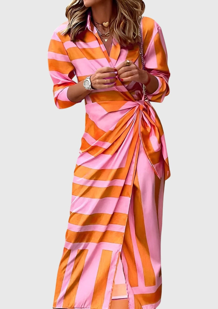 Elisendra | Women’s Printed Wrap Midi Dress featuring a Waist Tie