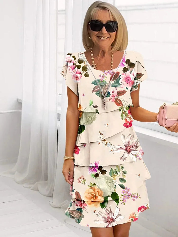 Briony | Women’s Floral Mini Dress in a Layered Shape
