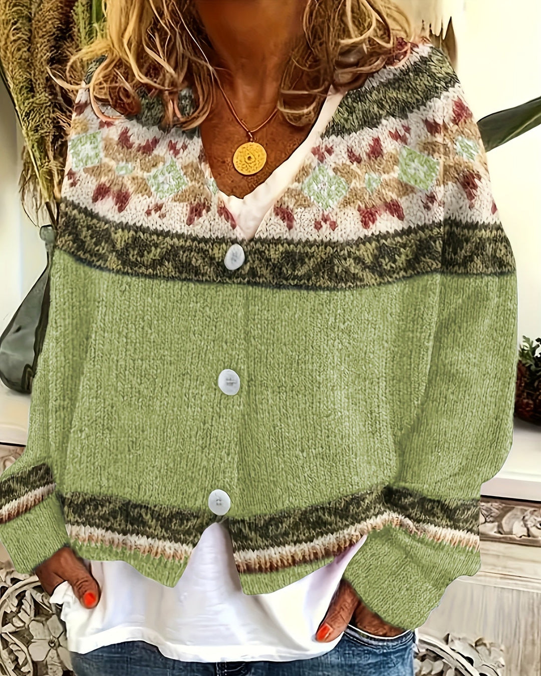 Marlène – Retro Pattern Knit Cardigan