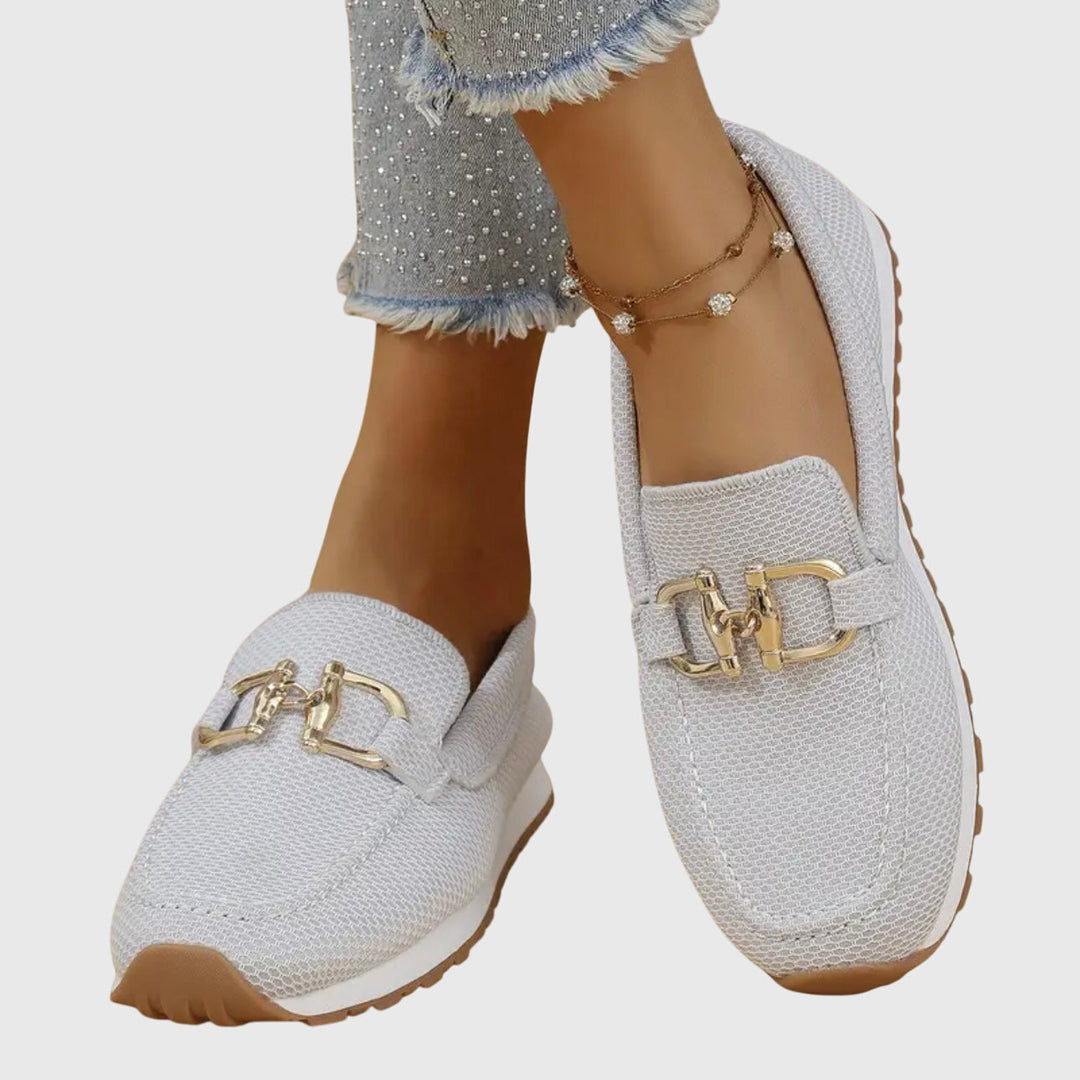 Evelyn | Women’s Slip-On Loafers with Metal Bar Finish