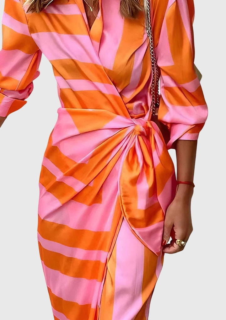 Elisendra | Women’s Printed Wrap Midi Dress featuring a Waist Tie
