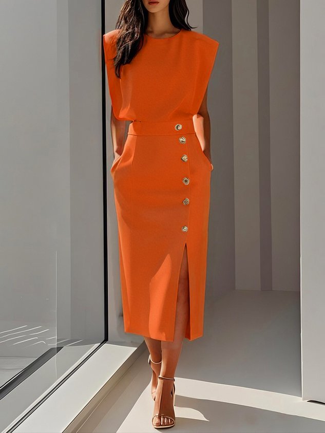 Alessia | Women’s Midi Dress featuring Side Button Accent