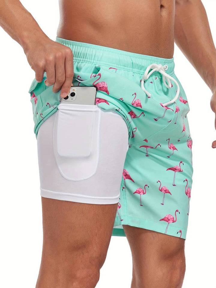 Kairo | Men’s Swim Shorts featuring a Flamingo Motif