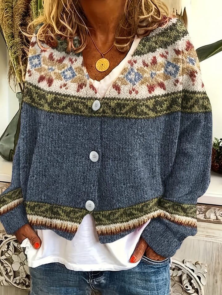 Marlène – Retro Pattern Knit Cardigan